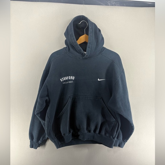 Vintage Y2K Nike Hoodie Sweatshirt Mini Swoosh Black Small Stanford Volleyball - Picture 1 of 8